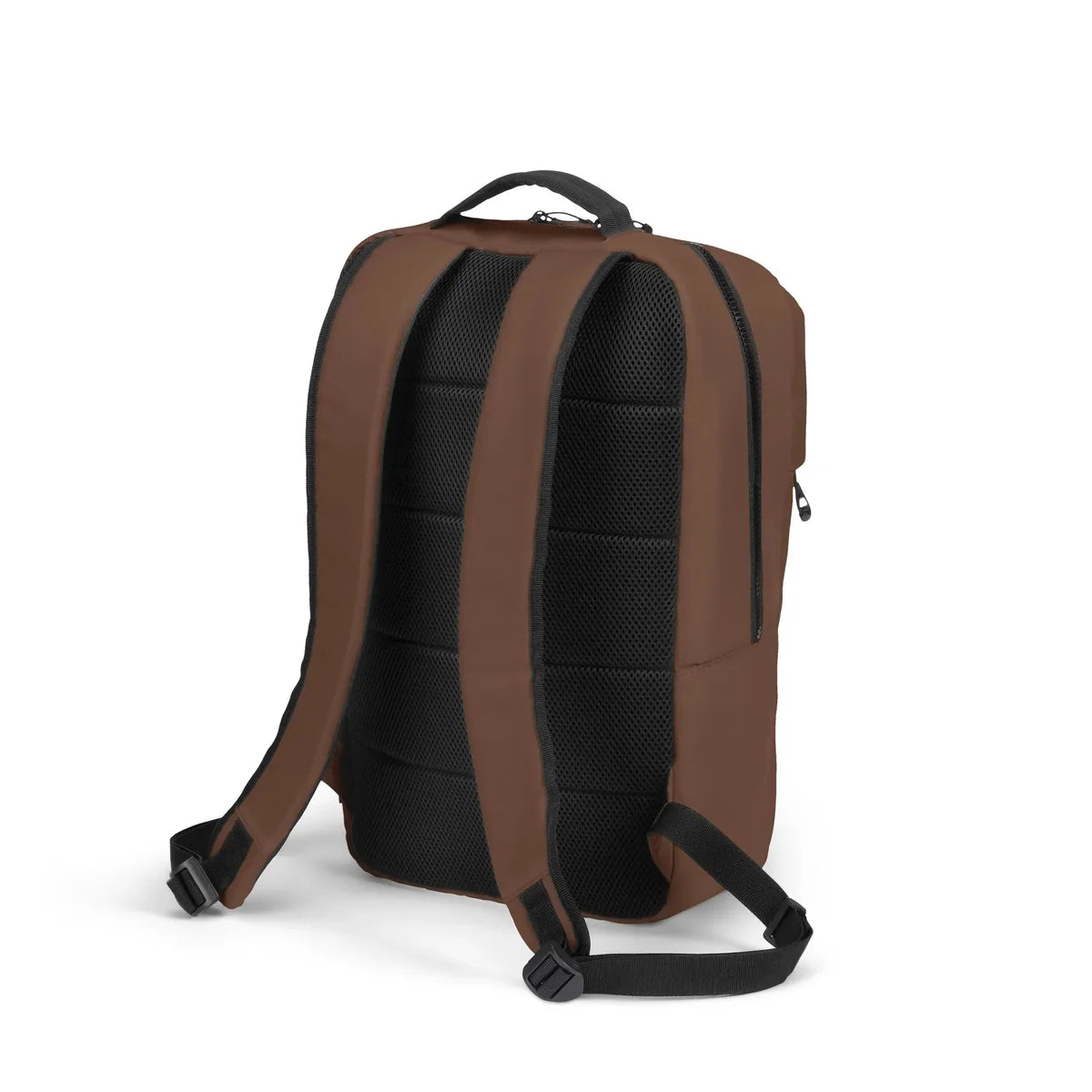 A navy blue and black backpack shown from the back, featuring padded shoulder straps, a breathable black mesh back panel, and a top carry handle, set against a plain white background.