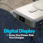 Power bank with digital display on a textured surface
