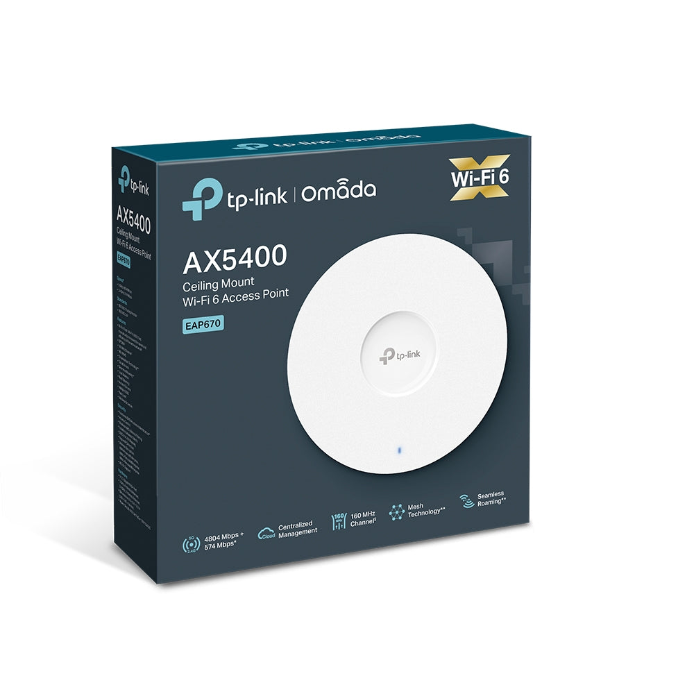 TP-Link Omada EAP670 AX5400 Wireless Ceiling Mount WiFi 6 Access Point - White