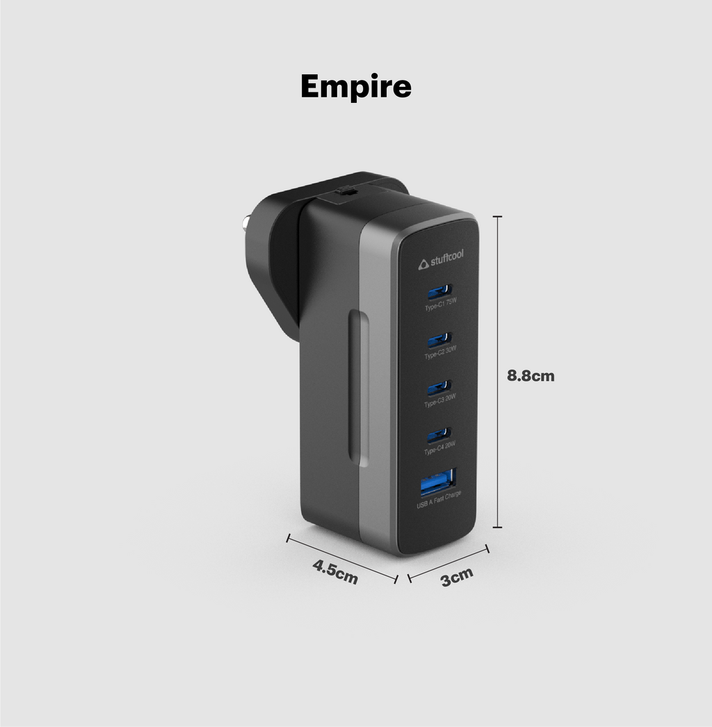 Empire 75W Multiplug GAN Charger with World Travel Adapter