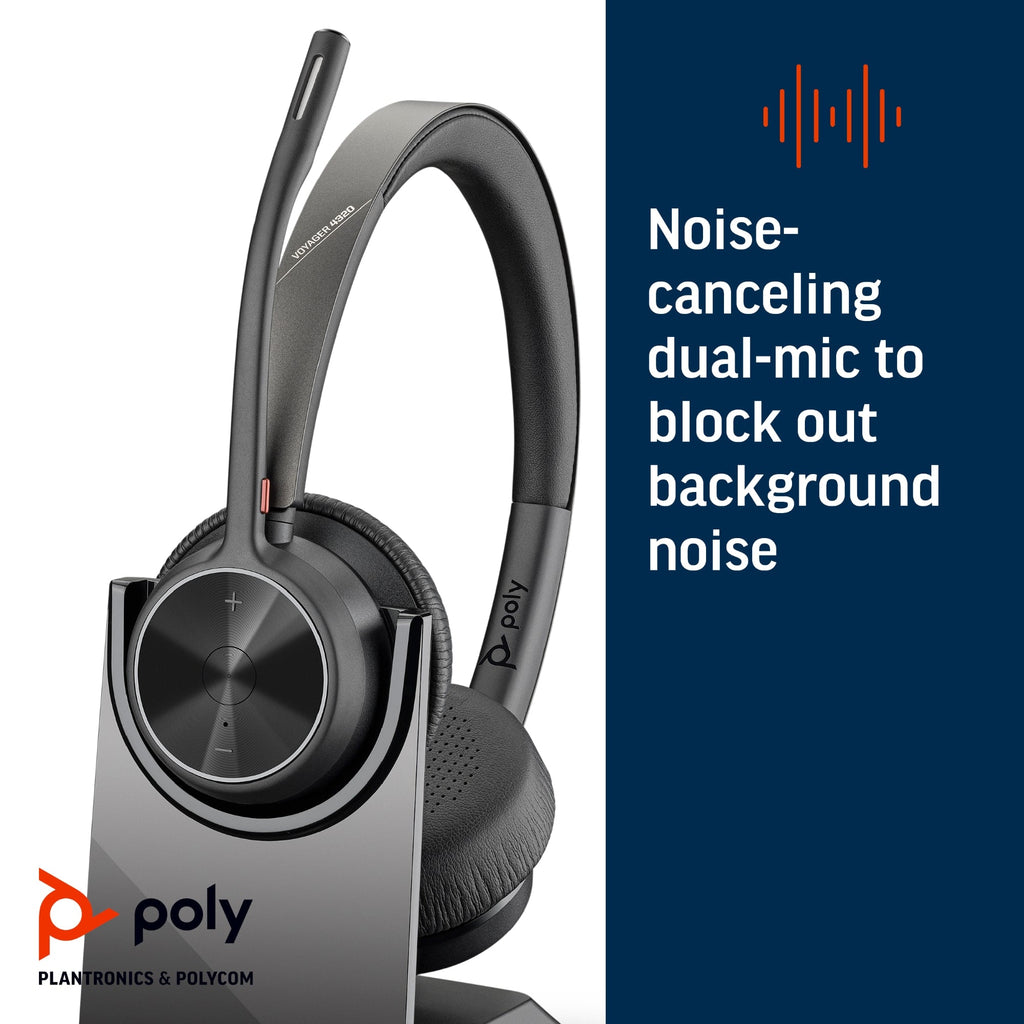 Poly Voyager 4320-M Microsoft Teams Certified Bluetooth Wireless Headset with Charging Stand - Black