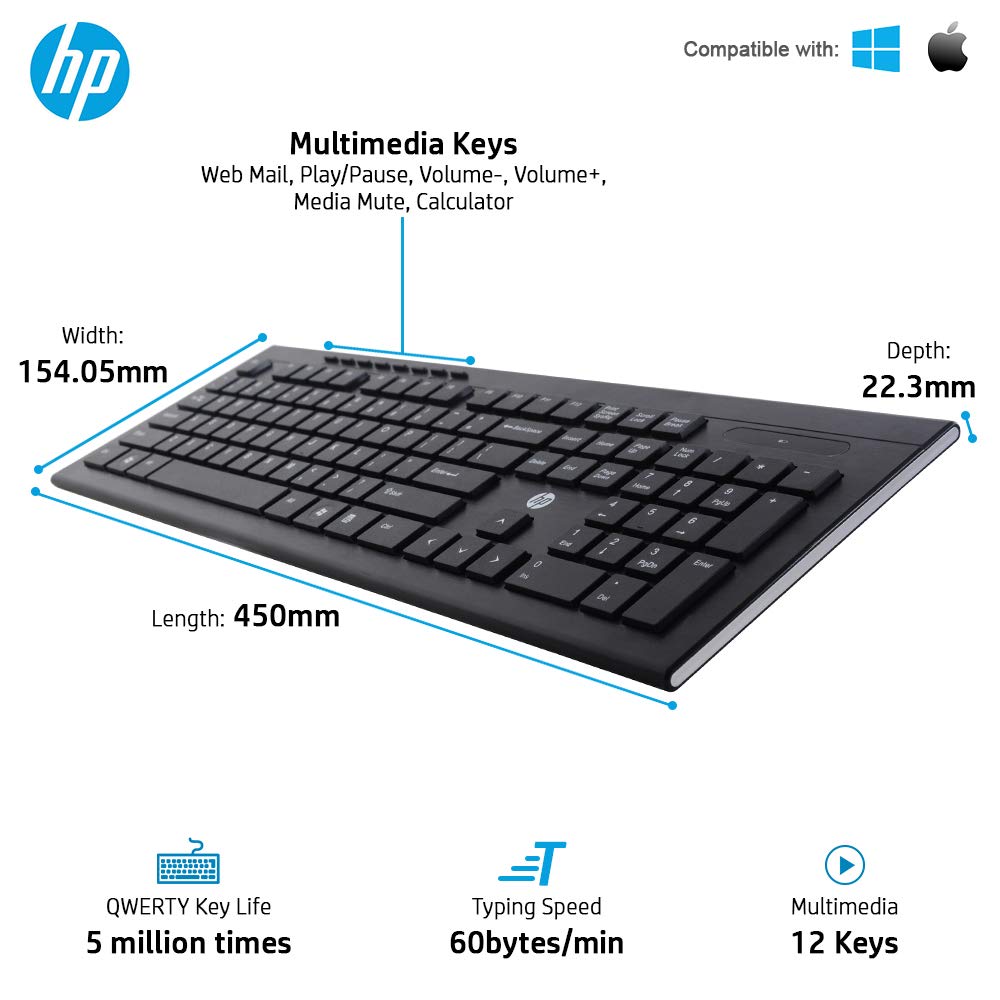 HP Multimedia Slim Wireless Spill Resistance Keyboard & Mouse Combo (4SC12PA)
