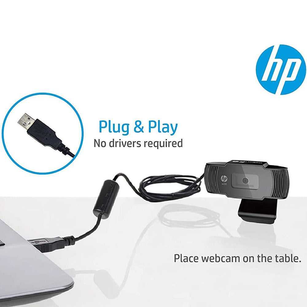 HP W200 720P HD Web Camera with Built-in Mic and 72° Wide Angle View
