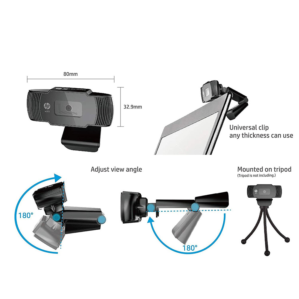 HP W200 720P HD Web Camera with Built-in Mic and 72° Wide Angle View