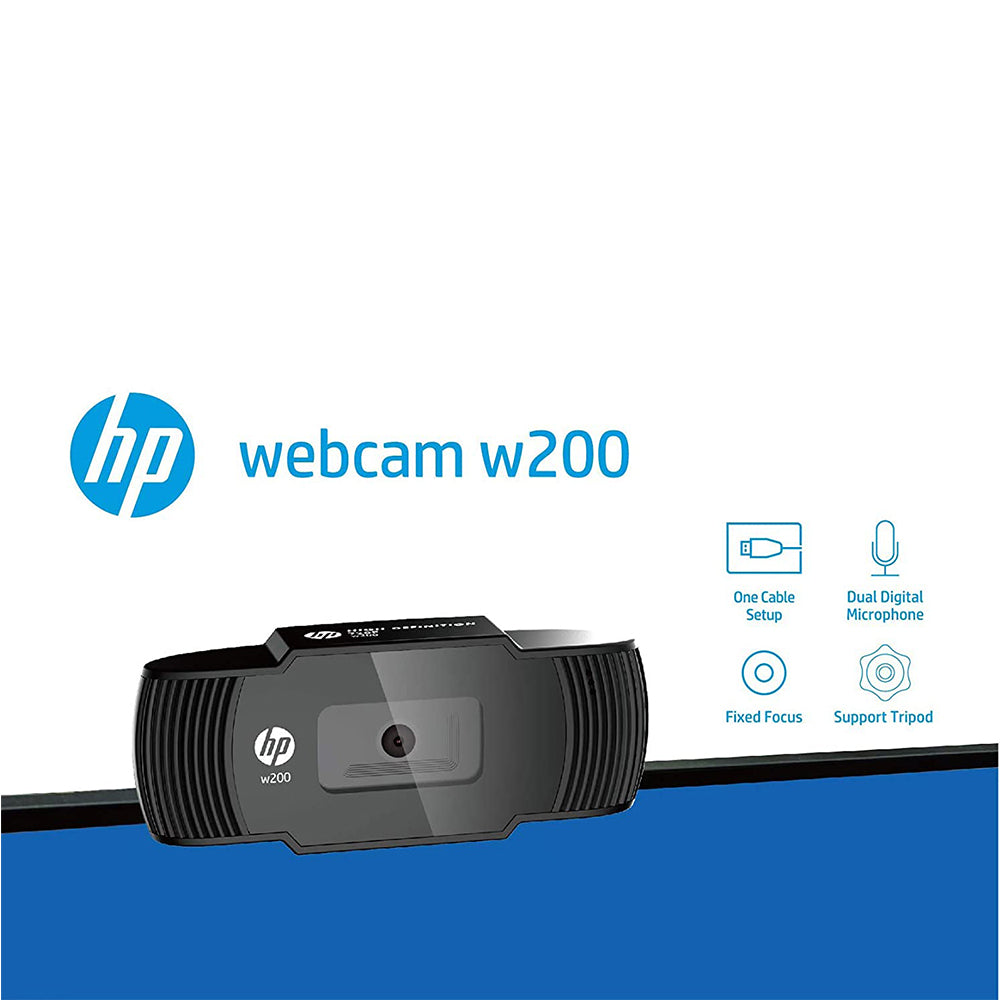 HP W200 720P HD Web Camera with Built-in Mic and 72° Wide Angle View