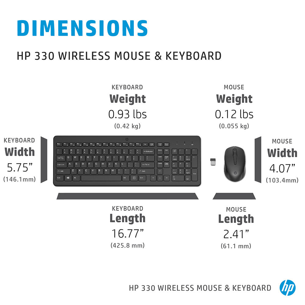 HP 330 Wireless Keyboard and Optical Mouse Ultra Slim Combo with LED Indicators