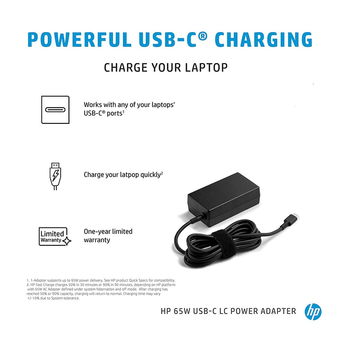 HP Original 65W 19.5V USB Type C Pin Laptop Charger Adapter