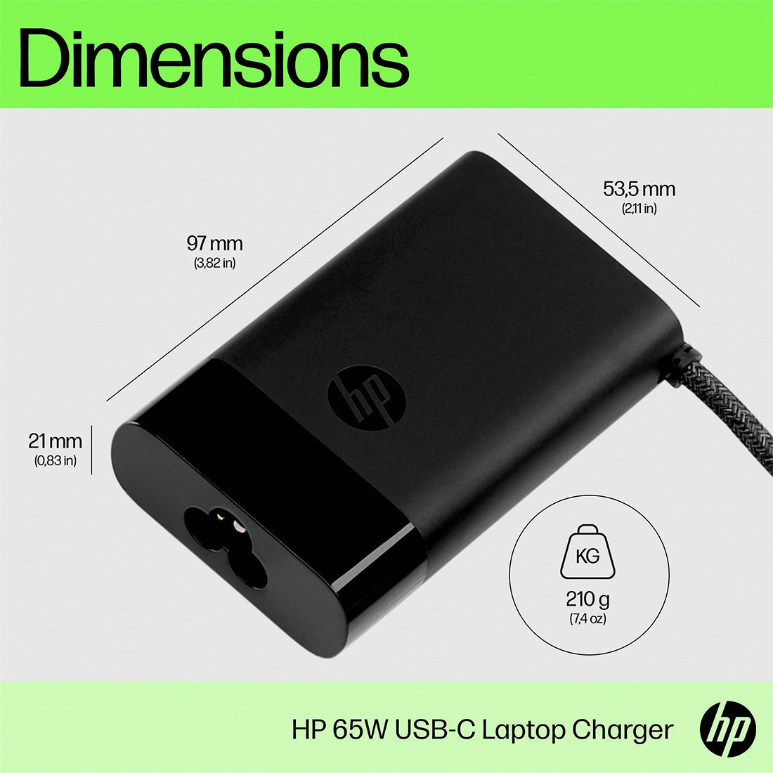 HP Original 65W Laptop Charger Adapter USB Type C Pin with Power Cable