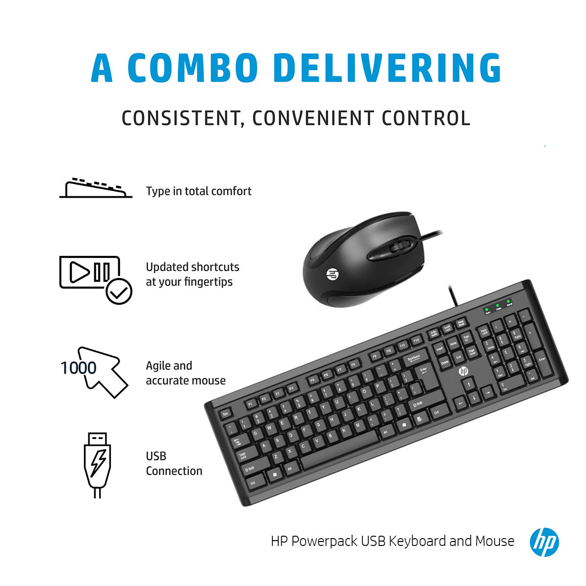 HP Powerpack USB Wired Keyboard and Mouse Combo