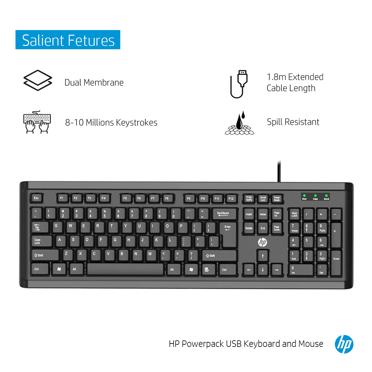HP Powerpack USB Wired Keyboard and Mouse Combo