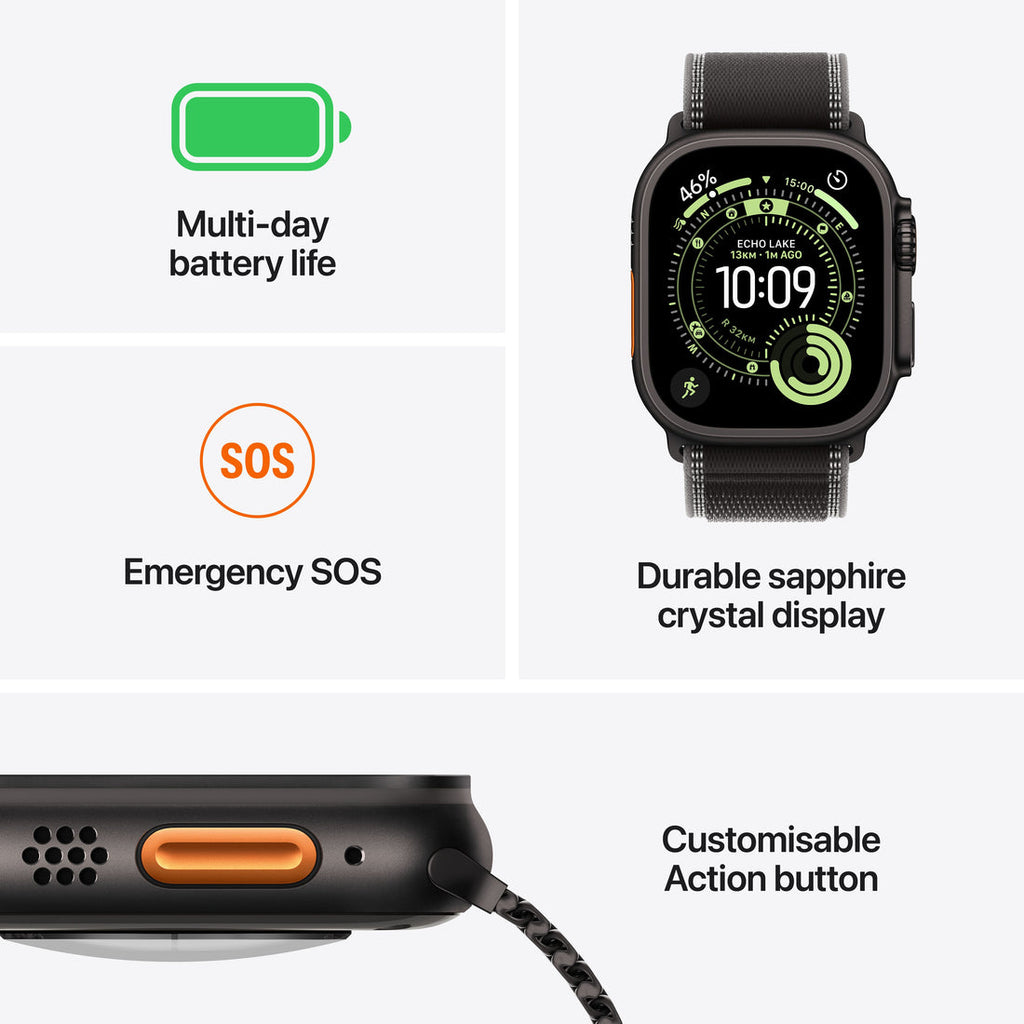 Apple Watch Ultra 3 Black Titanium Case with Ocean Band - Black