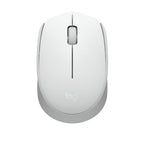 A Logitech wireless computer mouse in white, shown from a top-down perspective on a solid white background.
