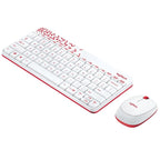 White and red Logitech keyboard and mouse set on a white background