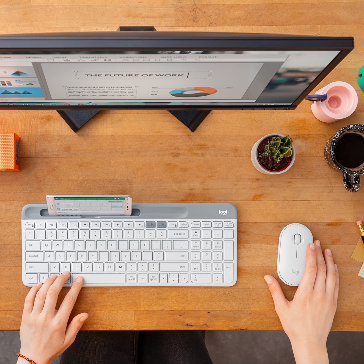 Logitech K580 Ultra Slim Multi-Device Wireless Quiet Keyboard - Off White