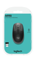 Logitech M190 1000DPI Full Size Curve Design Optical Wireless Mouse - Black