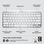 Logitech MX Keys Mini for Mac Minimalist Wireless Illuminated Keyboard - Pale Gray