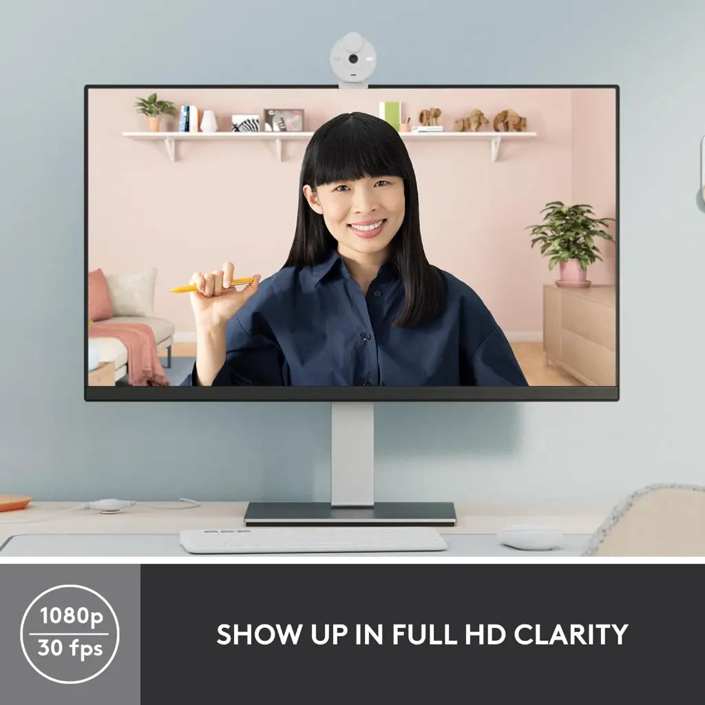 Logitech Brio 300 1080p Full HD Webcam with Noise Reducing Mic - Off White