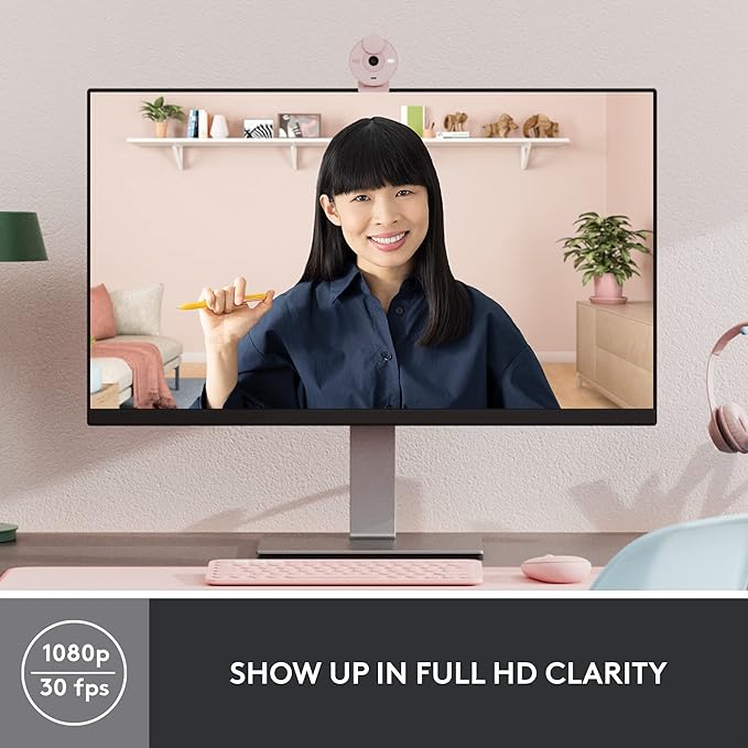 Logitech Brio 300 1080p Full HD Webcam with Noise Reducing Mic - Rose