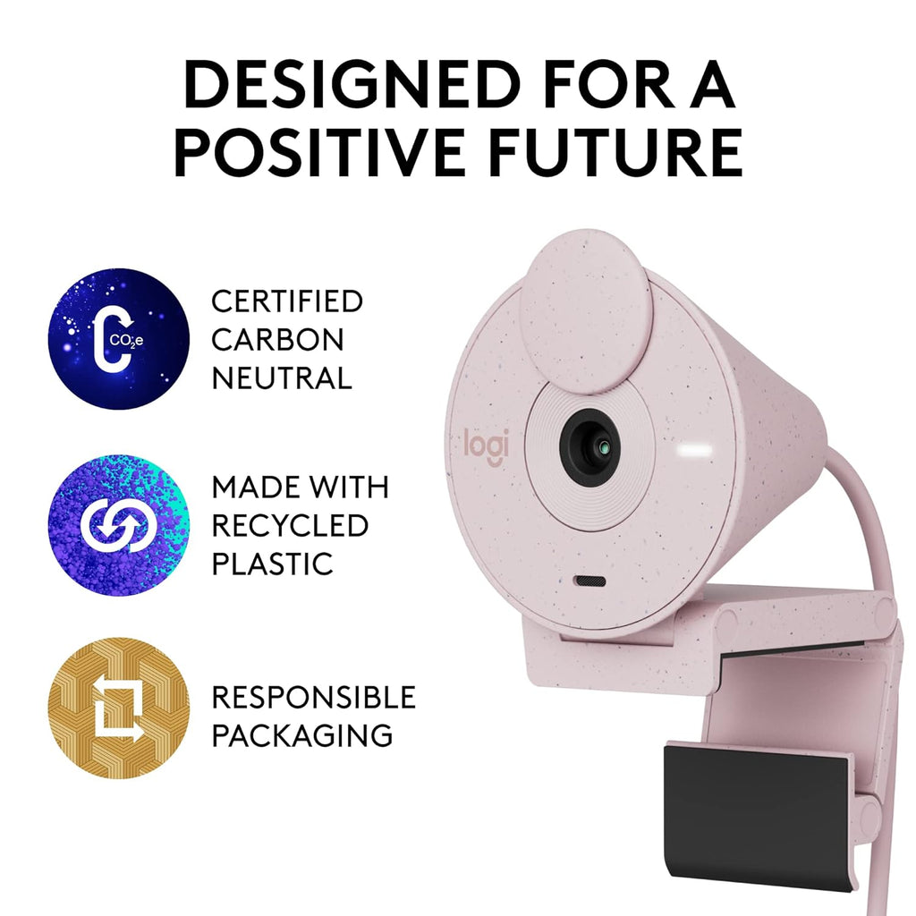 Logitech Brio 300 1080p Full HD Webcam with Noise Reducing Mic - Rose