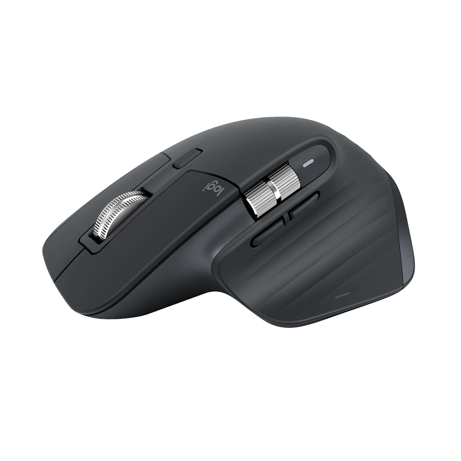 Black ergonomic mouse on a white background