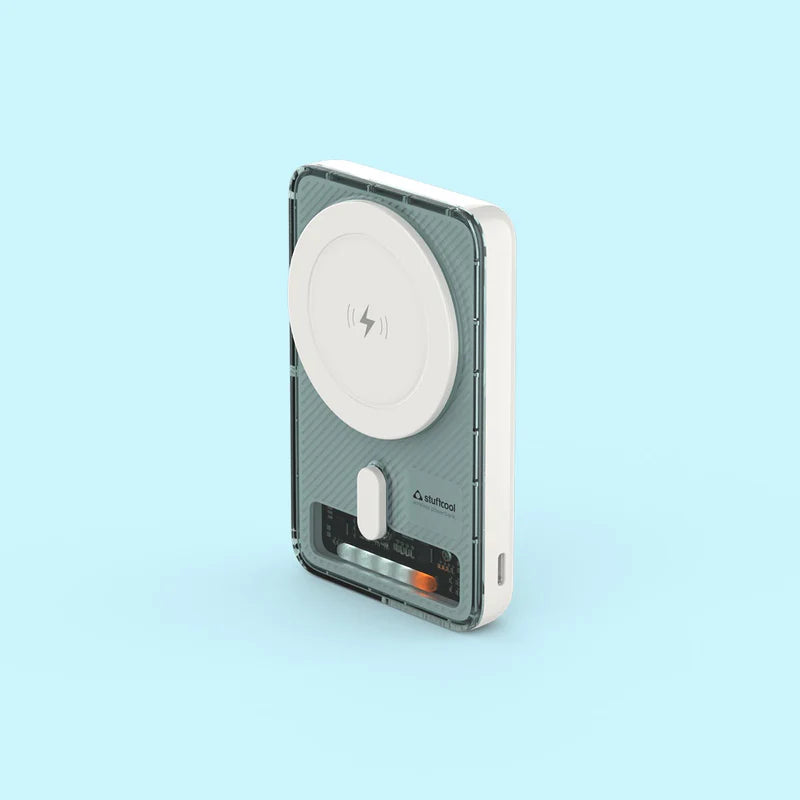 Wireless charging pad on a light blue background
