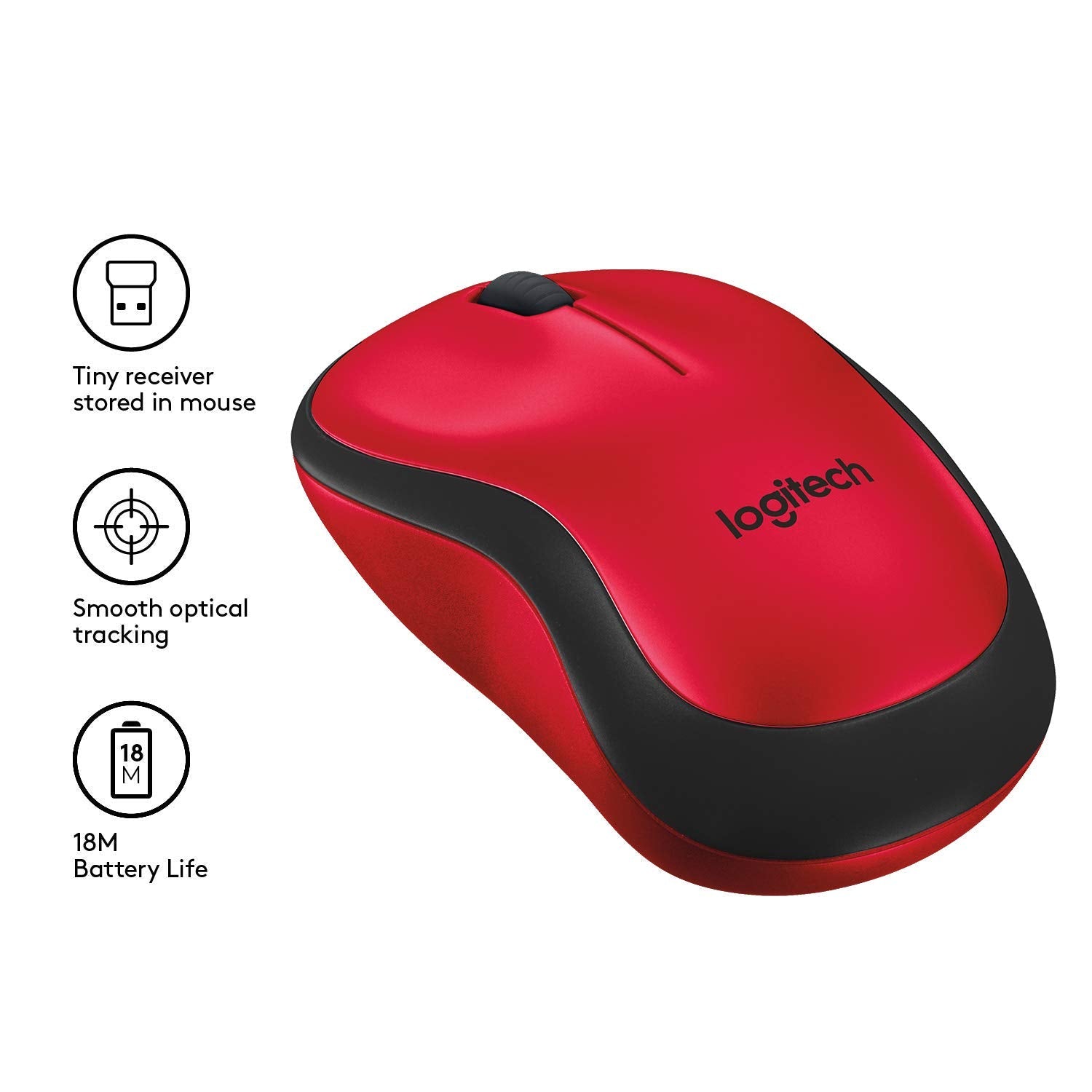 Logitech M221 1000DPI Silent 2.4GHz Wireless Optical Mouse - Red