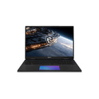 An MSI gaming laptop shown open against a plain white background, with the screen on displaying a space-themed wallpaper and the MSI shield logo visible on the screen and below the bezel.