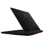 Black gaming laptop with red accents on a white background