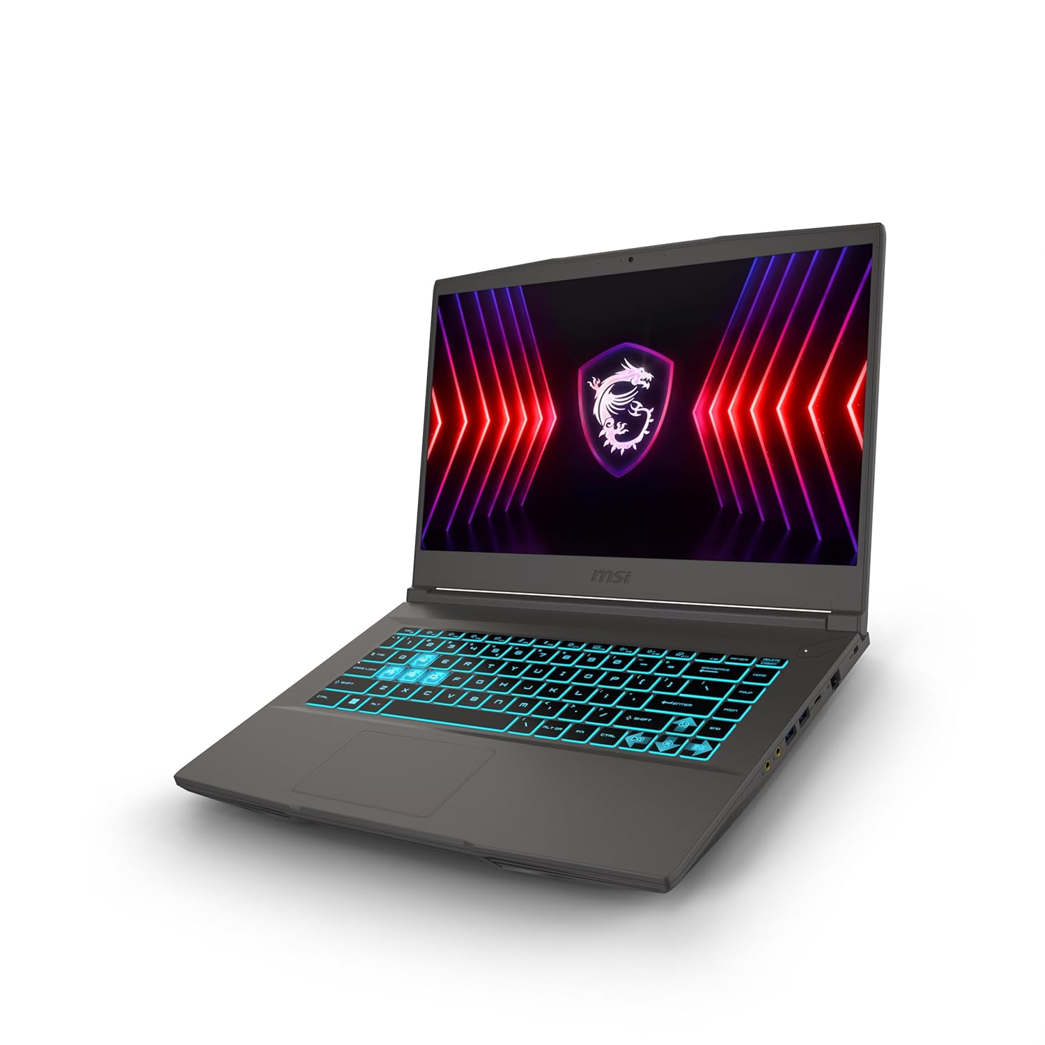 Gaming laptop with illuminated keyboard on a white background