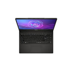 A black Acer laptop shown open from a front-facing perspective on a solid white background, with its screen displaying a colorful AI-themed wallpaper.