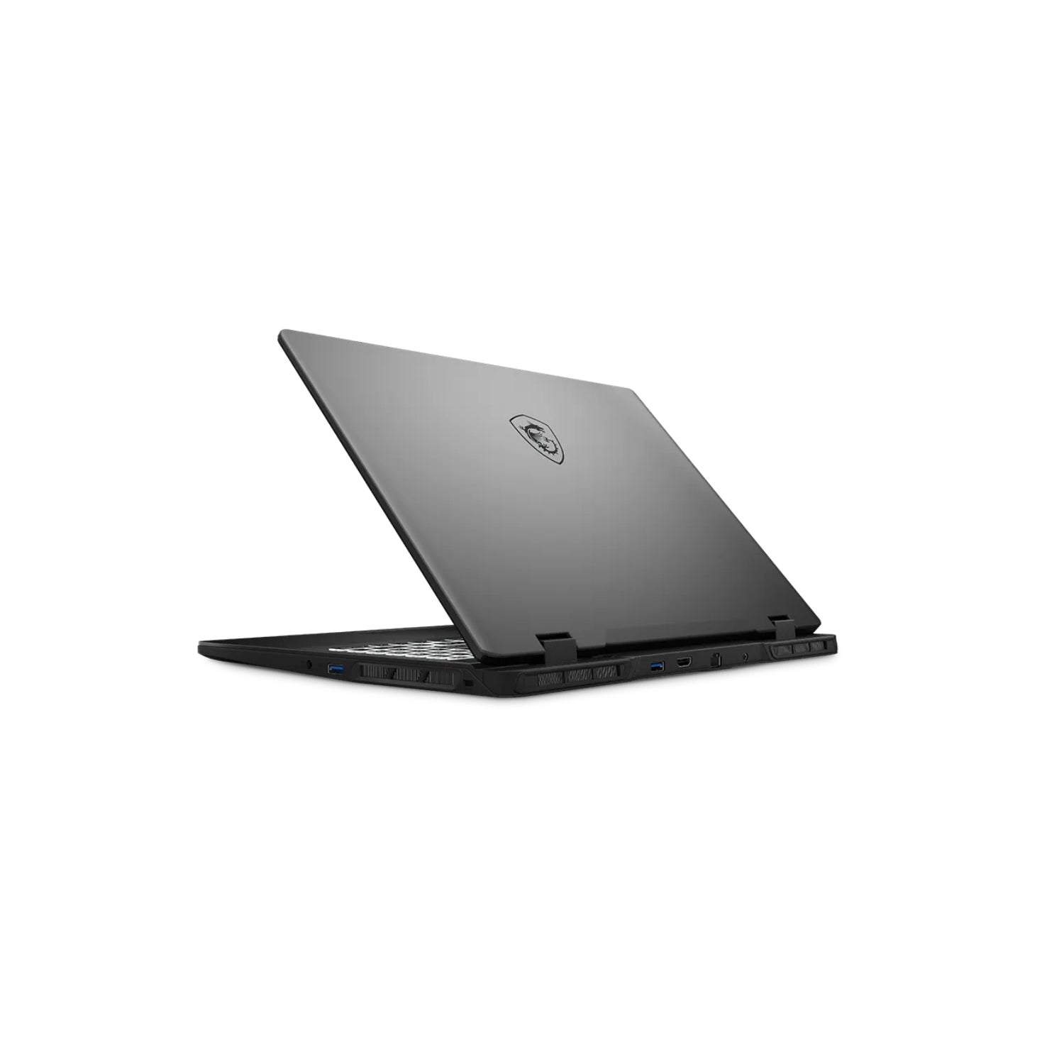 A black Dell laptop shown open at an angle against a plain white background, displaying its matte black lid with the Dell logo.