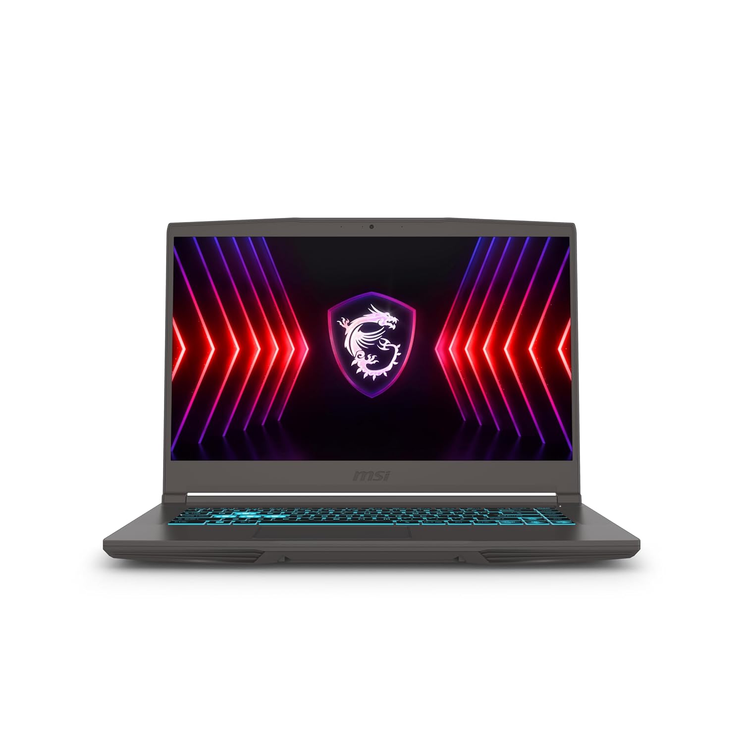Gaming laptop with a colorful display and brand logo on a white background