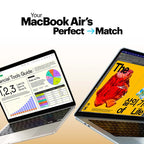 Two laptops side by side with one displaying a financial tools guide and the other showing a book cover.