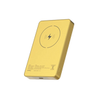 Gold wireless charging device on a white background