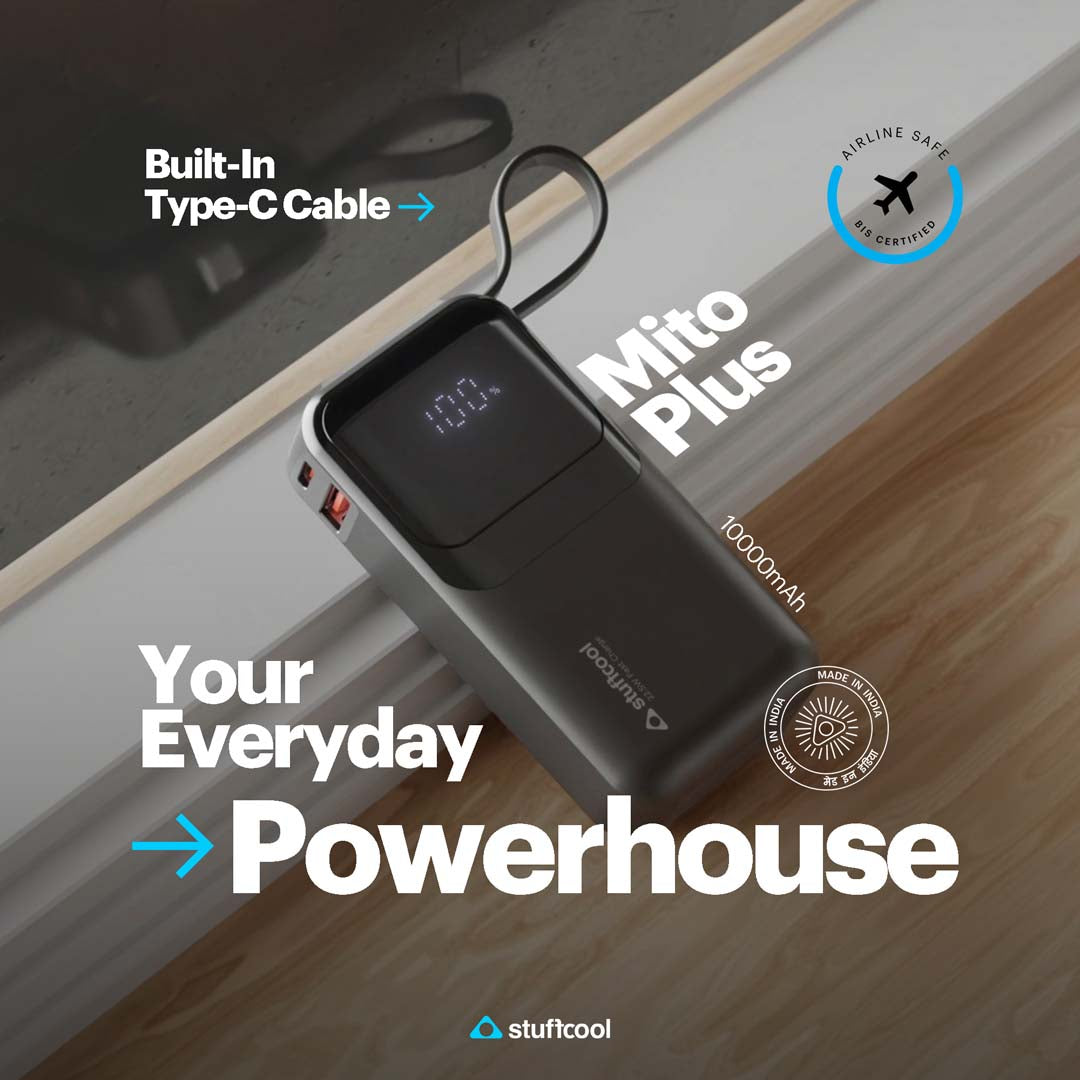 Mito Plus Mini 10000mAh Powerbank with Built-in Type-C Cable and 22.5W Fast Charging