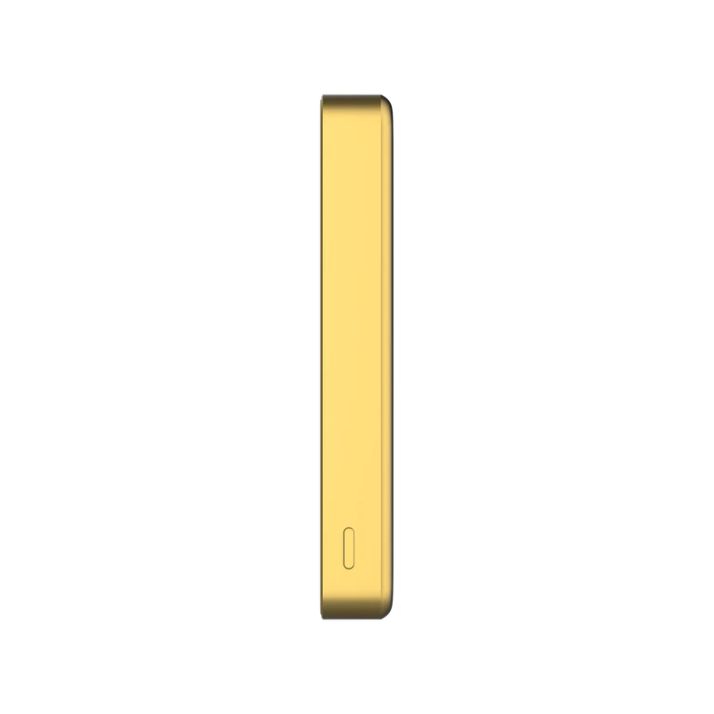A slim, rectangular power bank or electronic accessory in a metallic gold finish, shown from the side on a plain white background.