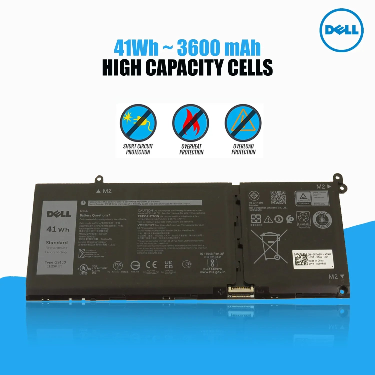 Dell Original 3467mAh 41Whr 11.2V 3 Cell Laptop Battery for Inspiron 16 5625