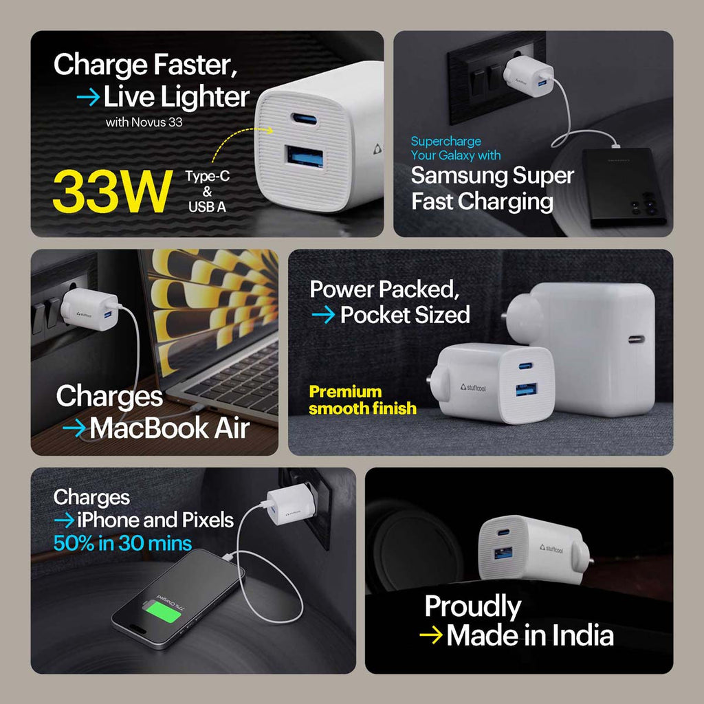 Novus 33W USB A + Type C PD Gan Charger