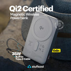 Qi2 Certified magnetic wireless powerbank with Odin branding on a blurred background