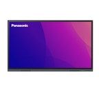 Panasonic 24-inch interactive display monitor with a black bezel and screen showing a purple and pink gradient background on a white studio background.