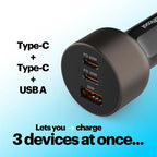 Multichannel charging adapter with Type-C and USB ports on a blue gradient background