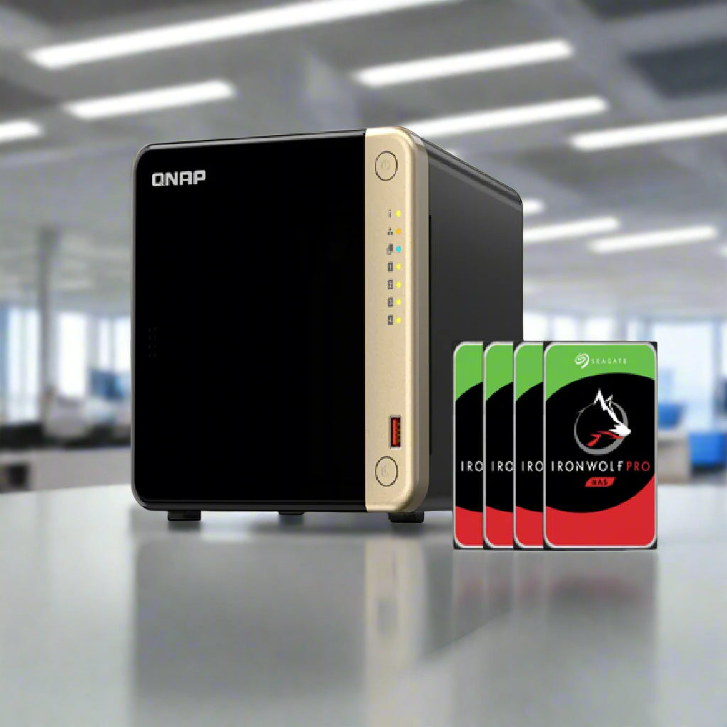 QNAP TS-464-8G NAS with 16TB Seagate IronWolf (4x4TB) 8GB RAM 2.5GbE & HDMI | RAID 5 Ready For Media & Business