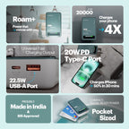 Roam+ 20000mAh Mini wired Powerbank with 20W Type C Output