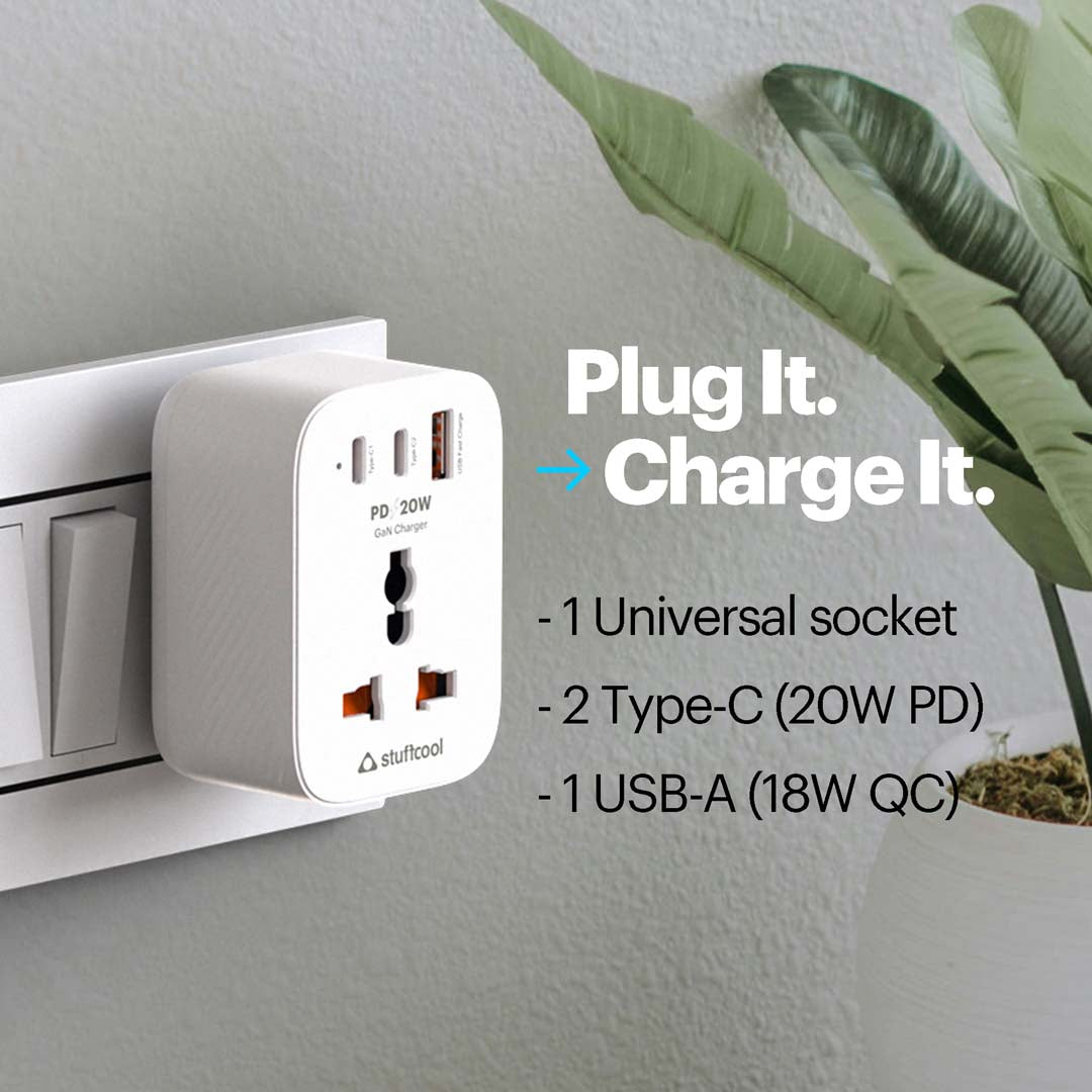 ChargePlug Mini Universal Multi Plug with 20W Gan Charger