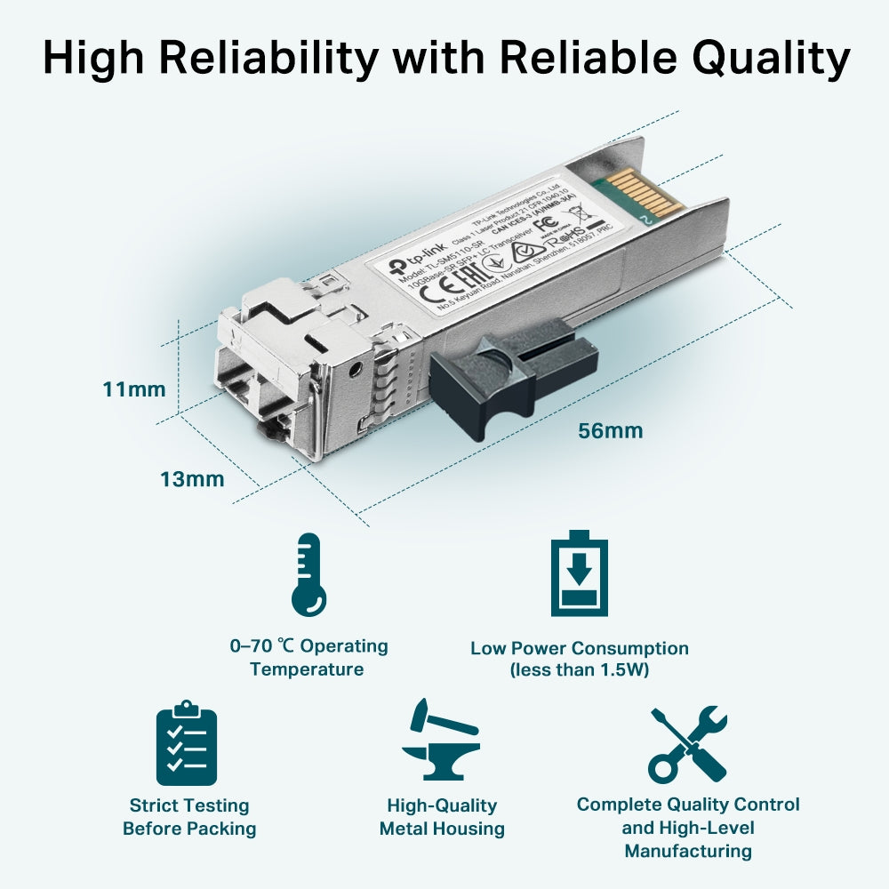 TP-Link Omada TL-SM5110-SR 10GBASE-SR Multi-Mode SFP+ LC Transceiver