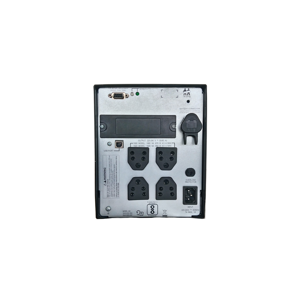APC Smart-UPS SUA1000I-IND - 1000VA/ 670W | 230V | 4 India 3-pin 6A Outlets | Reliable Power Backup for Critical Devices | Automatic Voltage Regulation | Visual LED and Audible Alarms | User Replacable Battery | Energy Efficient | 2 years Warranty