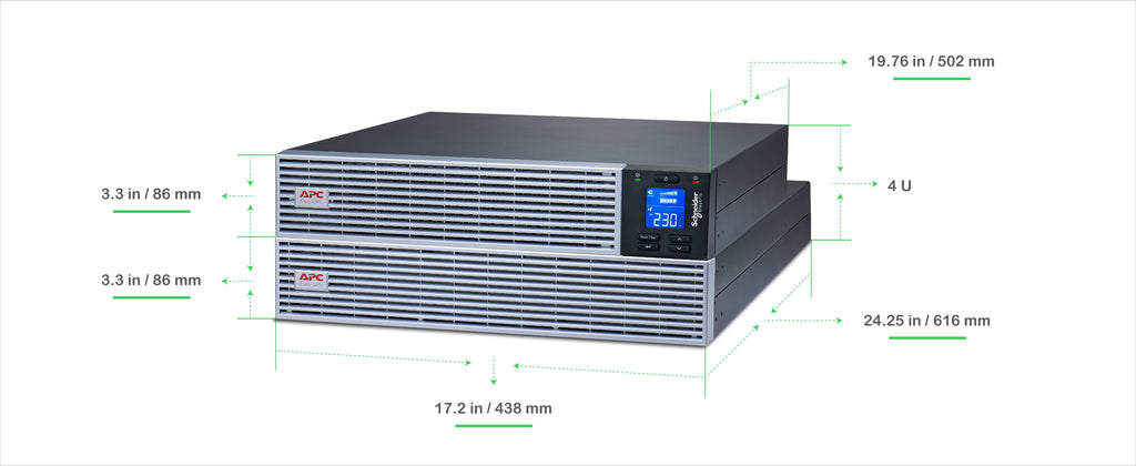 APC Easy UPS On-Line SRVL3KRIL-IN - 3000VA/ 2700W | 230V | 4 India 3-pin 6A +1 Hard wire (1P+N+E) Outlets | Lithium-ion | Rack/Tower 4U | Intelligent Card Slot | Visual LCD and Audible Alarms | Extended runtime,W/O rail kit | 3 years Warranty on UPS