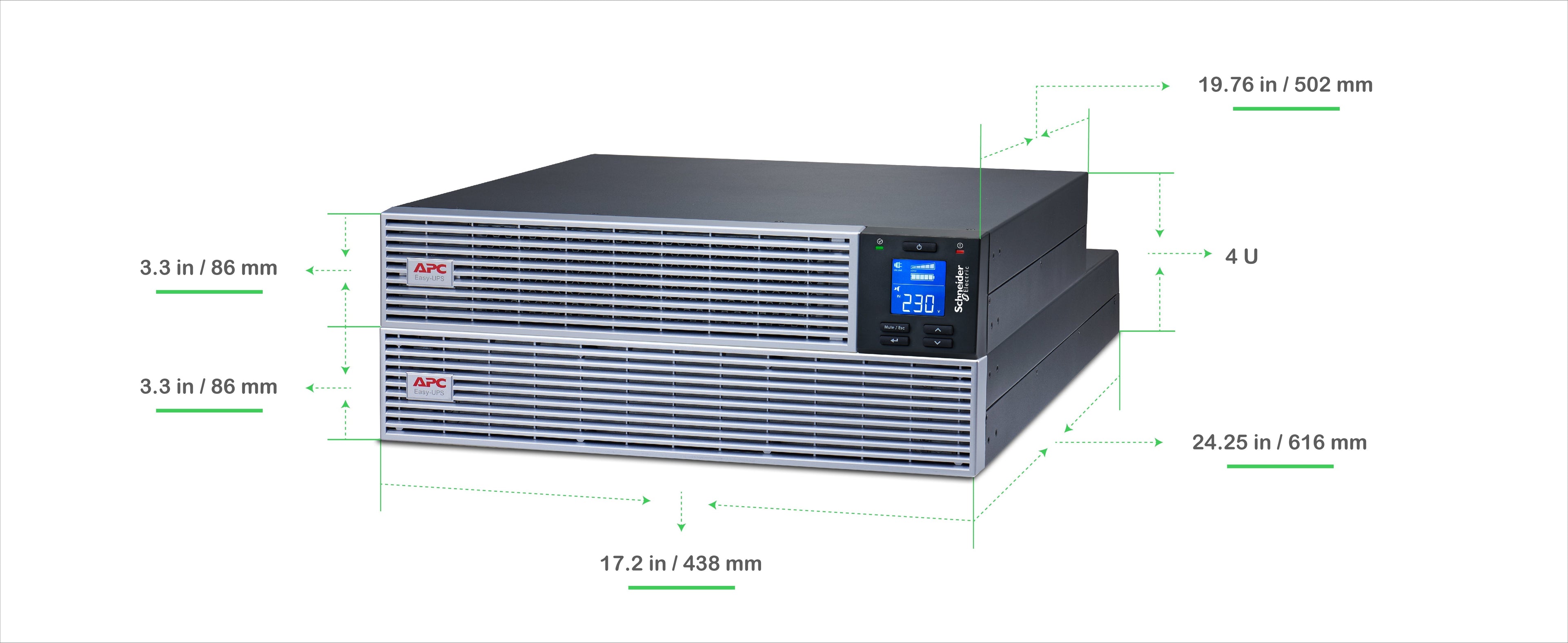 APC Easy UPS On-Line SRVL3KRIL-IN - 3000VA/ 2700W | 230V | 4 India 3-pin 6A +1 Hard wire (1P+N+E) Outlets | Lithium-ion | Rack/Tower 4U | Intelligent Card Slot | Visual LCD and Audible Alarms | Extended runtime,W/O rail kit | 3 years Warranty on UPS