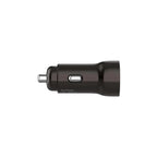 A black car cigarette lighter charger with a single USB-C port, shown from a side profile on a solid white background.