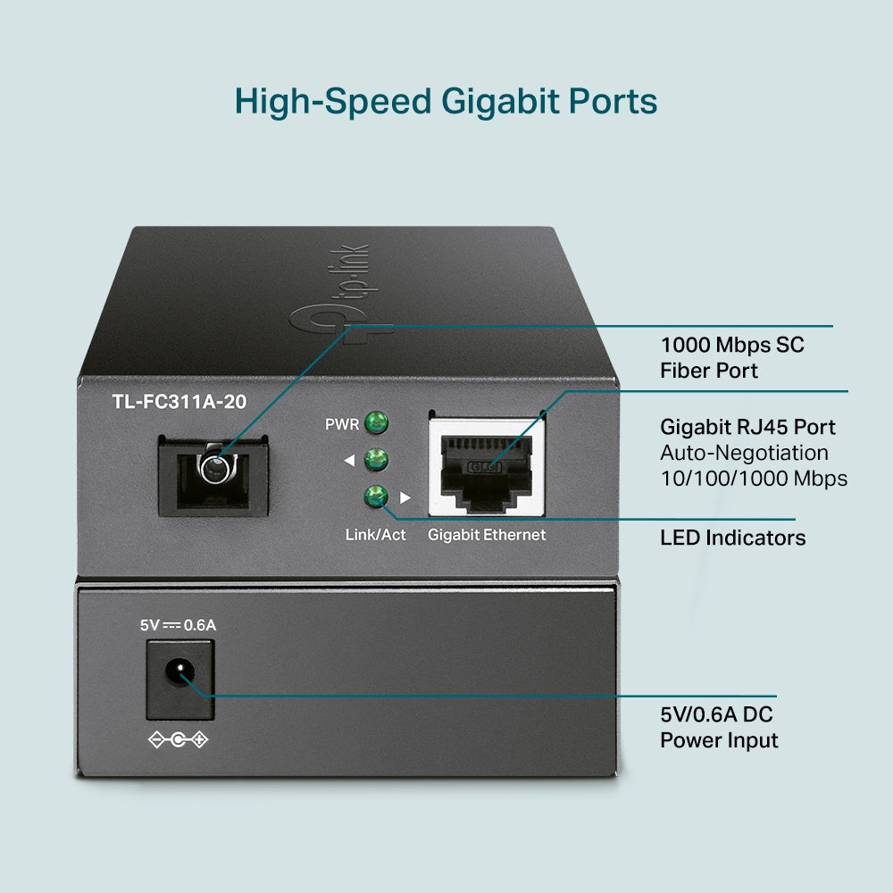 TP-Link Omada TL-FC311A-20 and TL-FC311B-20 Gigabit WDM Media Converter Combo